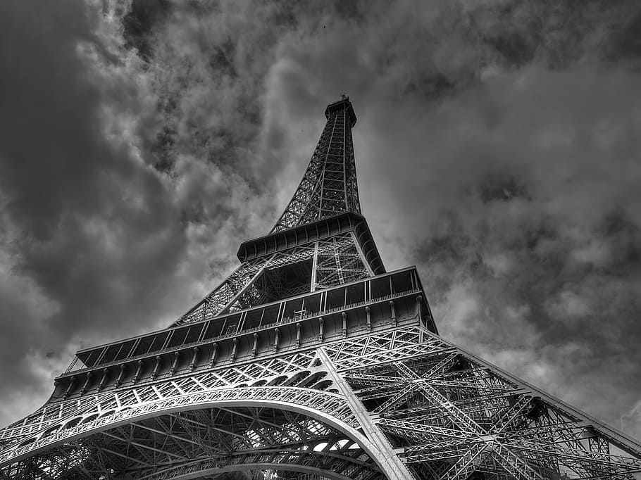 foto sudut abu-abu, berawan, langit, abu-abu, sudut, foto, Menara Eiffel, Paris, Perancis, pekan raya dunia
