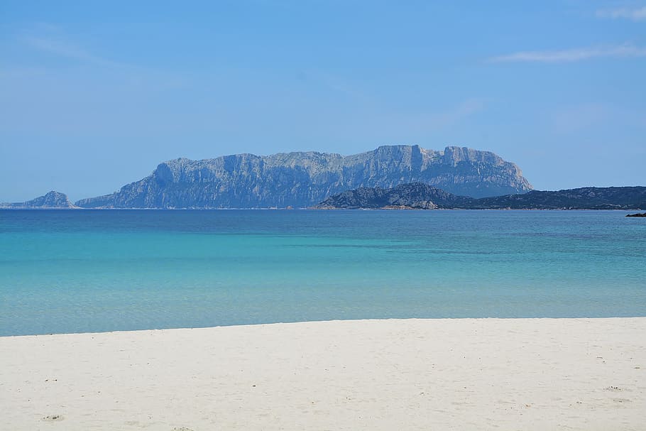 sardinia, tavolara, beach, sea, island, water, landscape, land, blue, sky