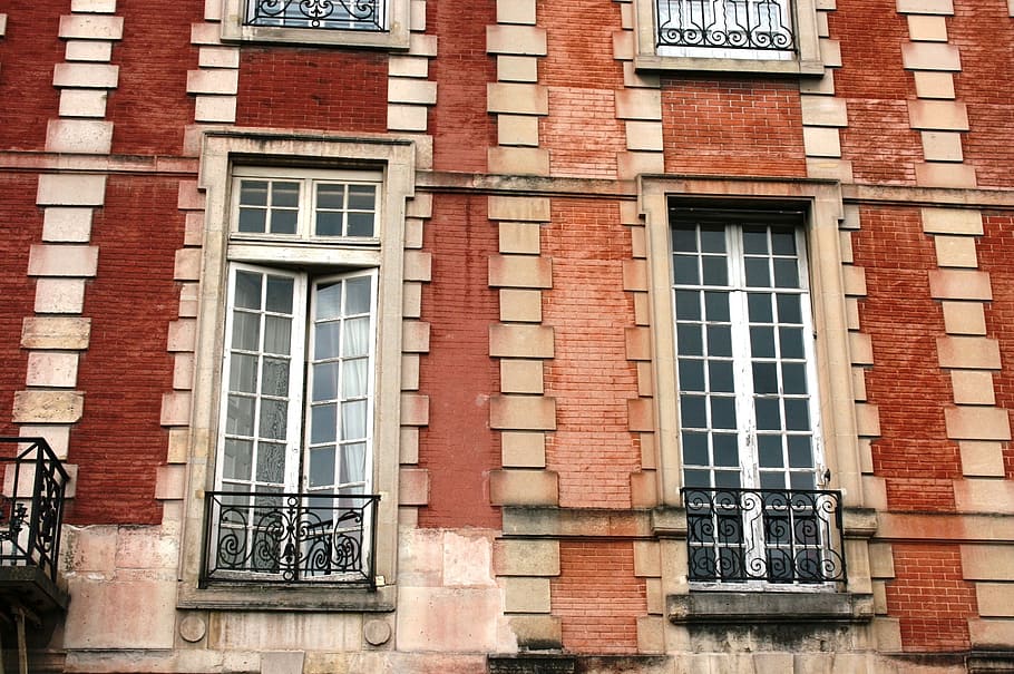 facade, windows, place des vosges, paris, architecture, window, building Exterior, old, brick, urban Scene