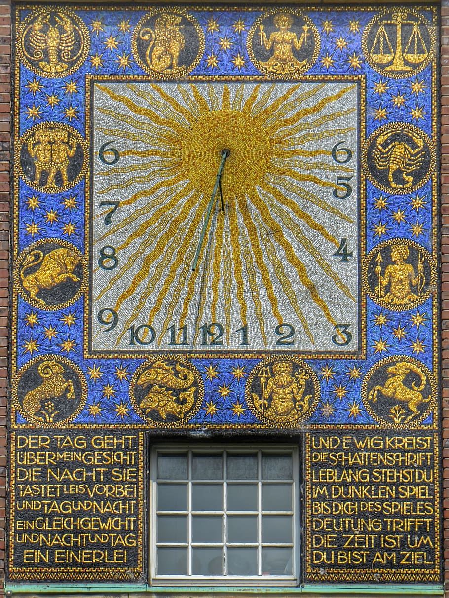 Darmstadt, Hesse, Alemania, reloj de sol, mathildenhöhe, art nouveau, arte, reloj, arquitectura, decoración