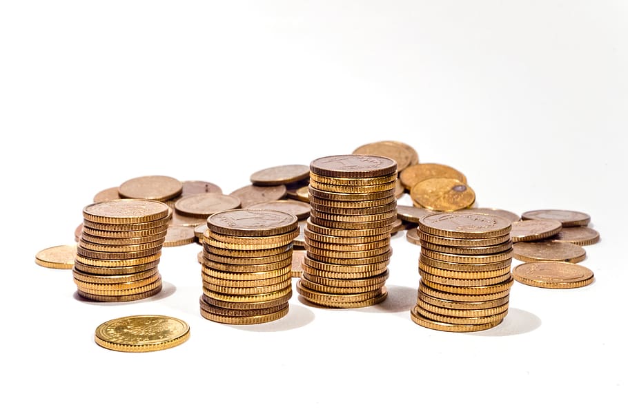 monedas de color dorado apiladas, Dinero, Monedas, Oro, Moneda, finanzas, hacer dinero, negocios, riqueza, ahorro