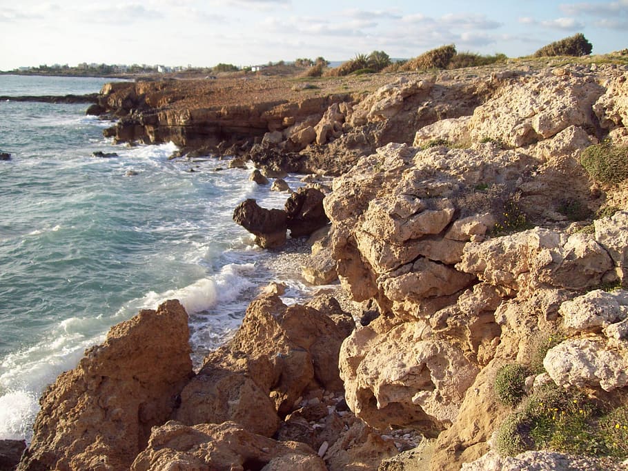 chipre, paphos, mar, costa, mediterrâneo, água, onda, fora, praia, rochas