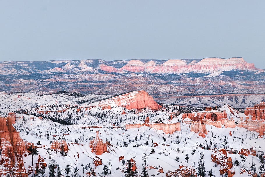 foto de paisagem, coberto de neve, vale da montanha, neve, inverno, branco, frio, clima, gelo, árvores