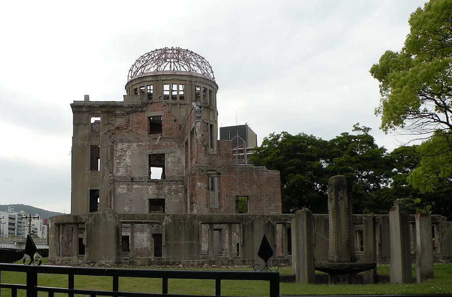 hiroshima peace memorial, symbols, memorial, atom bomb, a-dome, hiroshima, architecture, sky, built structure, the past