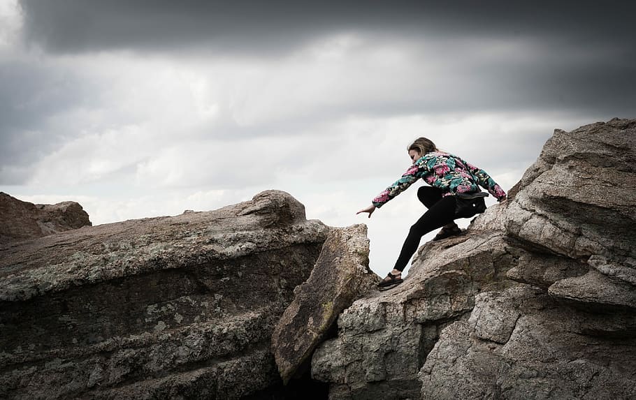 woman, black, pants, climbing, rocks, woman in black, adventure, outdoors, extreme Sports, nature