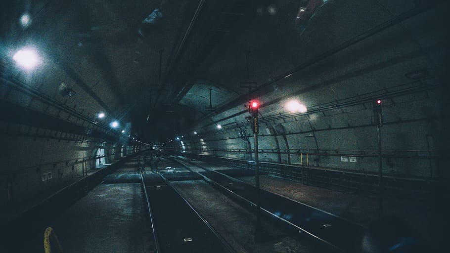railway tunnel, train, subway, technology, transportation, tube, metro, tracks, rail, lights