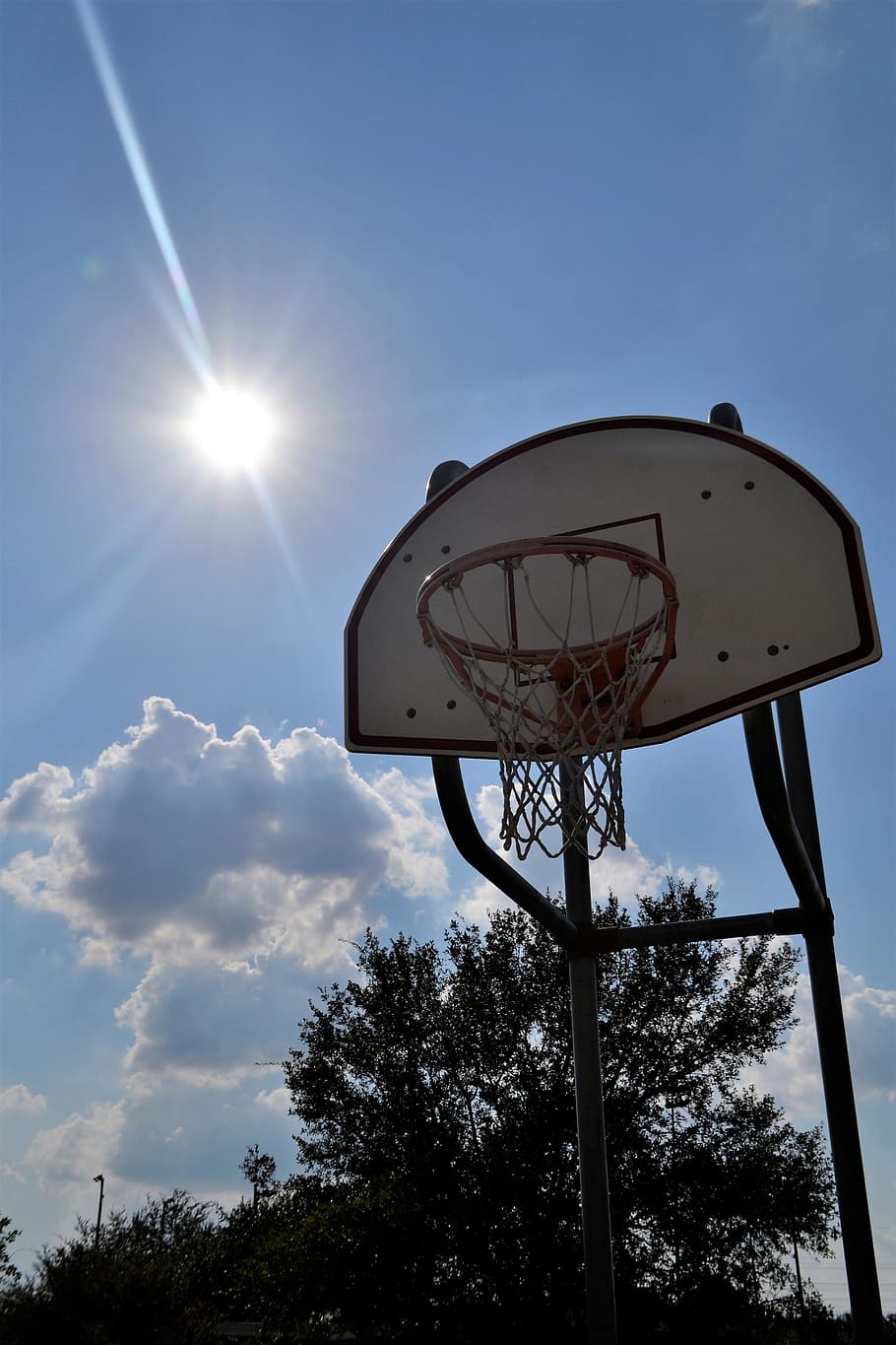 屋外バスケットボールコート, 晴れた日, ヒューストン, テキサス, バスケットボール, バスケット, コート, ボール, 遊び, 運動