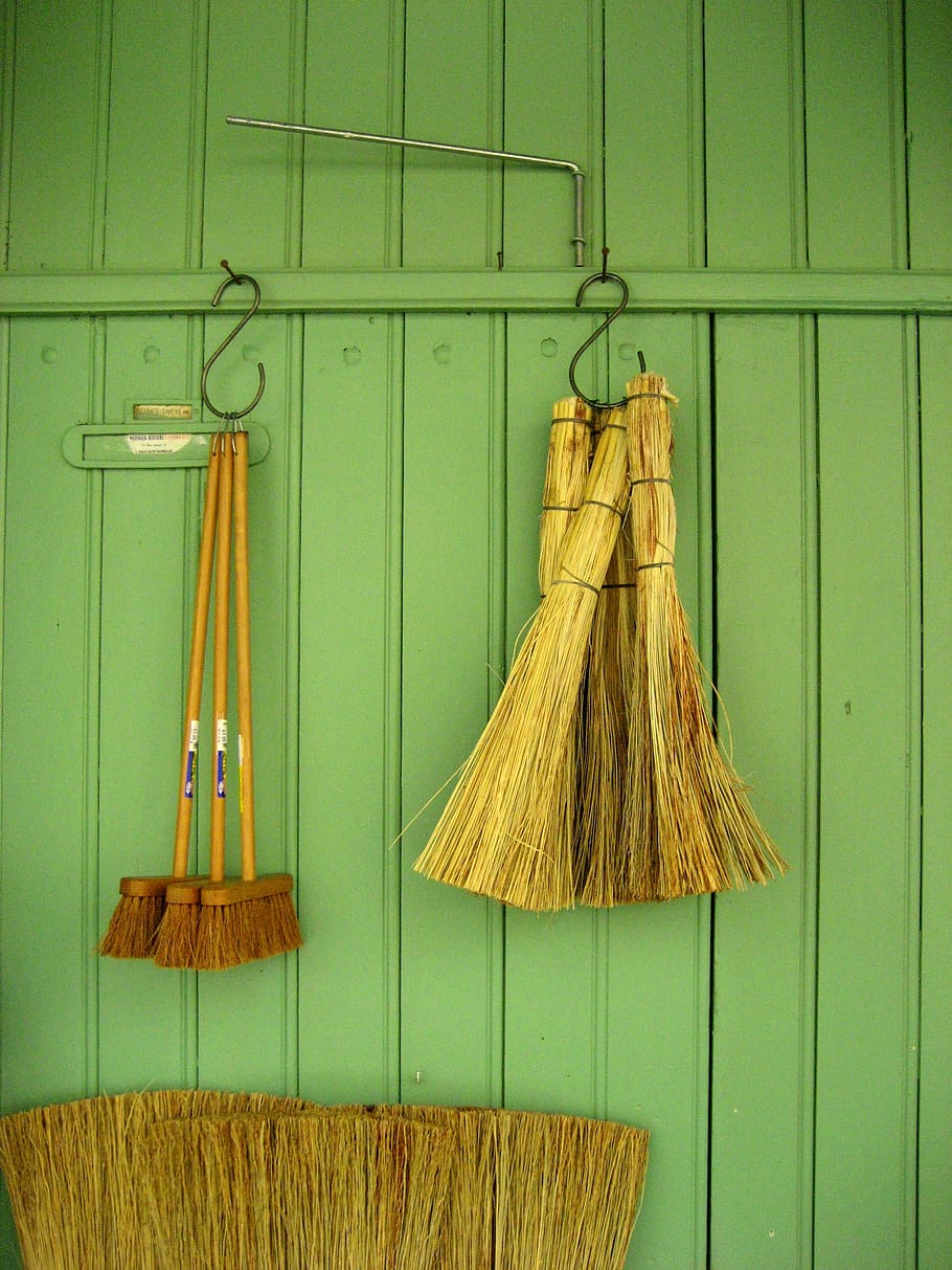 Broom, Provence, France, cleaning, sweeping, indoors, hanging, chores, hygiene, wall - building feature