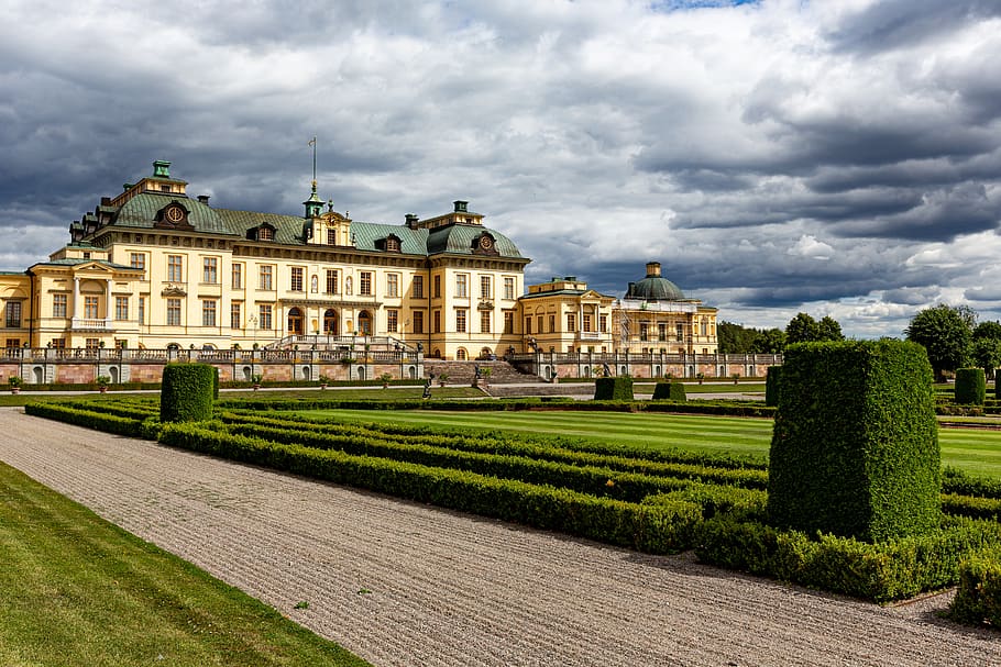 sweden, stockholm, castle, royal, headquarters, garden, architecture, the palace, building exterior, cloud - sky