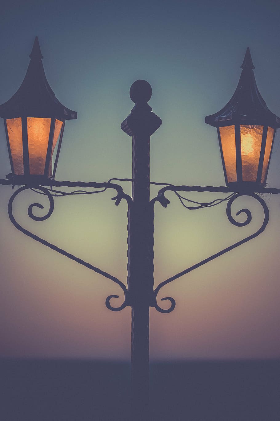 black candle sconce, brown, wooden, post, lamp, closeup, street lights, lamp posts, night, dark