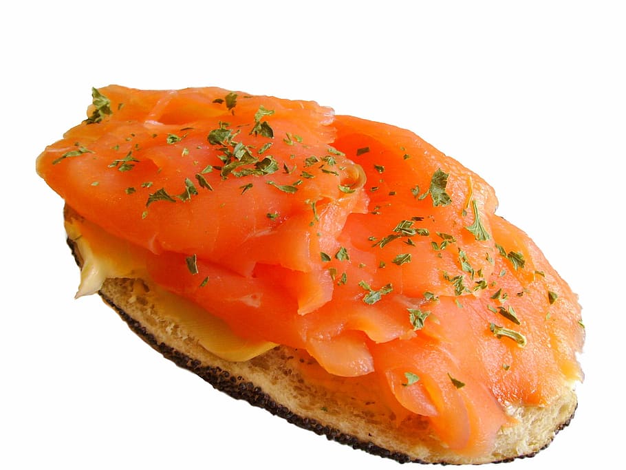 raw, fish, baked, bread, salmon bun, salmon sandwich, salmon, sandwich, food, white background