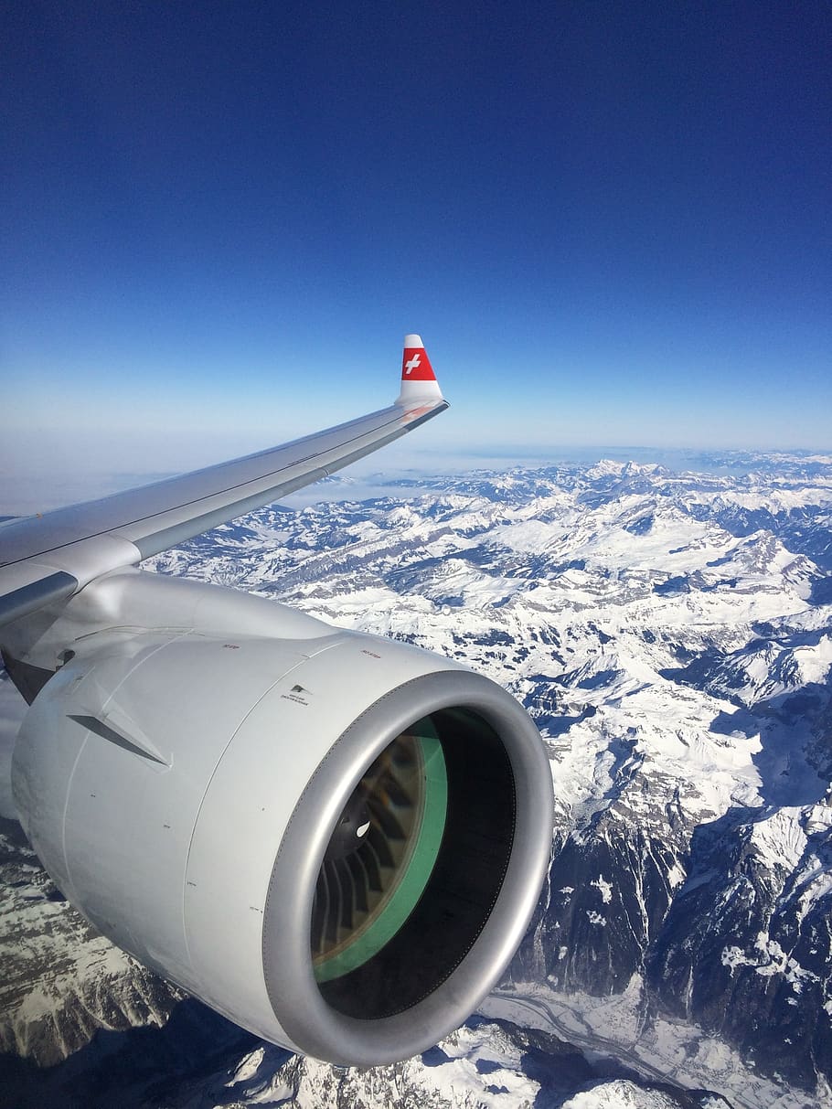plane, swiss, alps, snow, switzerland, europe, landscape, sky, mountain, fly