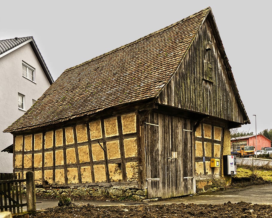 brown, wooden, house, daytime, barn, fachwerkhaus, old, farmhouse, building, roof
