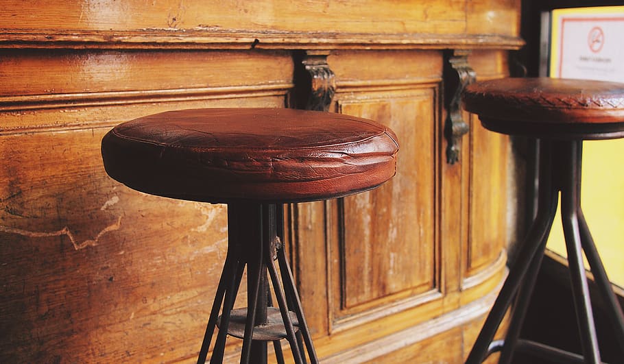stools, bar, cafe, wood - material, brown, seat, chair, indoors, empty, wall - building feature