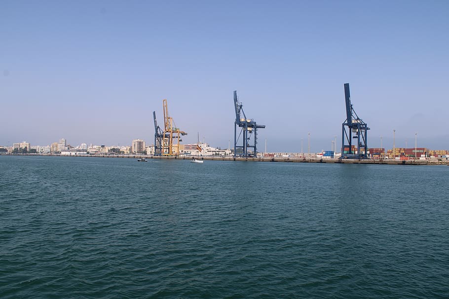 cranes portico, port of cadiz, trade, port, cadiz, andalusia, spain, import, export, goods