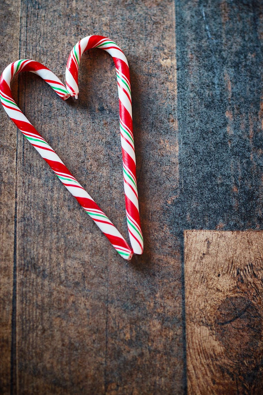 caramelo, bastones, navidad, corazón, par, candycane, feriado, dulce, rústico, madera