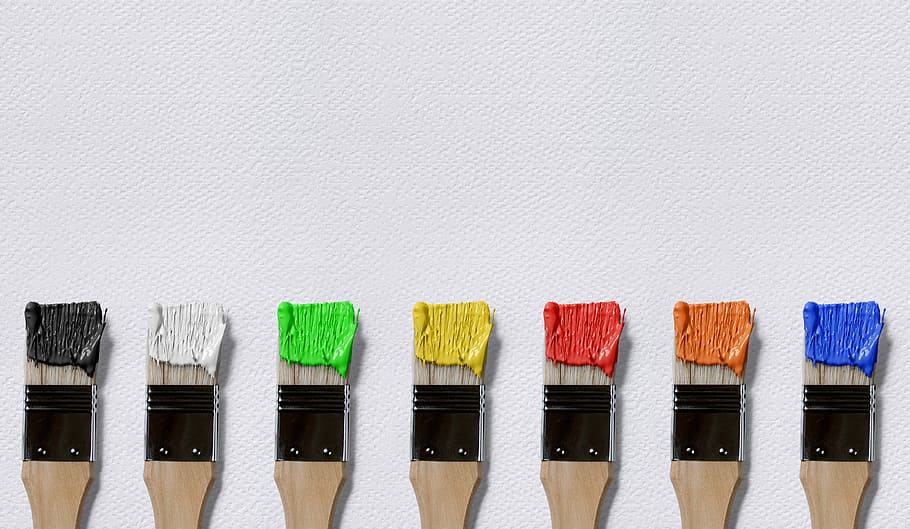 assorted-color paint brush, white, surface, brush, color, canvas, art, art and craft, empty, colorful