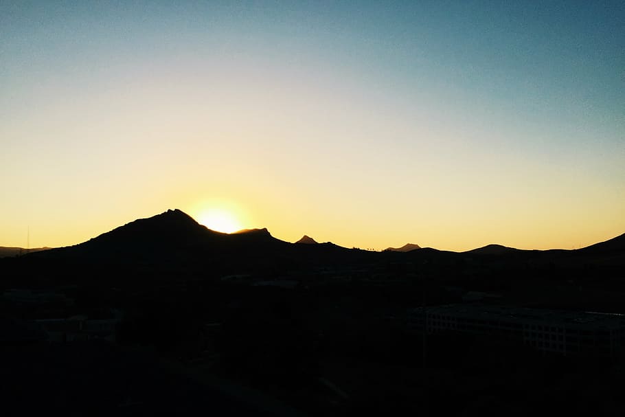 mountains, ridge, sunset, silhouette, dusk, fading light, landscape, view, range, scenic