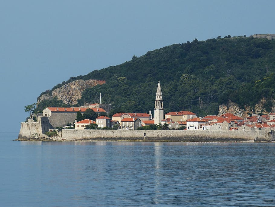 Budva, Montenegro, casco antiguo, Balcanes, Mediterráneo, mar Adriático, campanario, históricamente, reservado, montaña