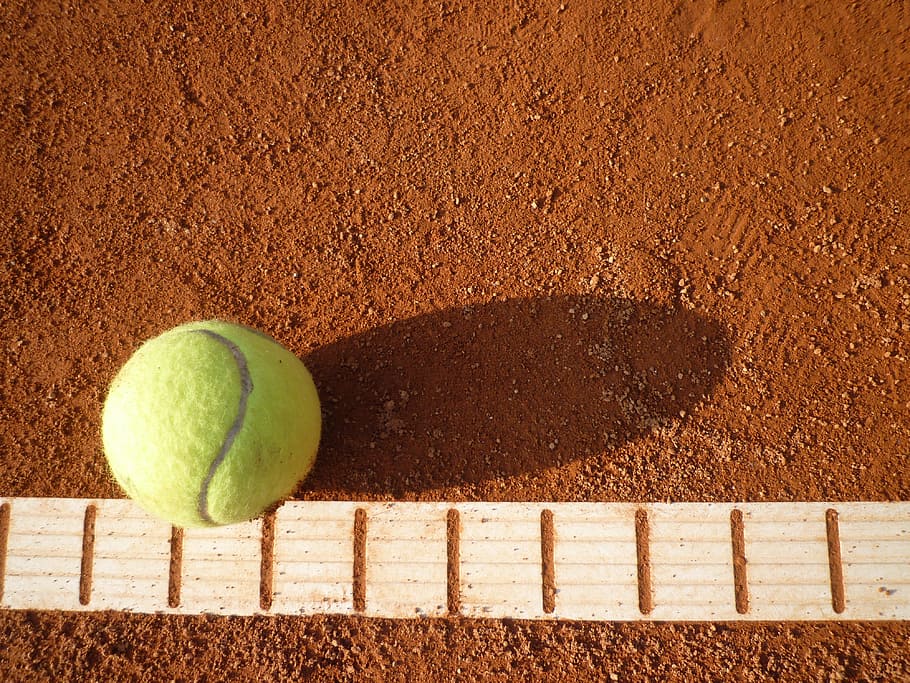tennis ball, soil pavement, tennis court, tennis, yellow, ball, sports, ball sports, line, boundary line