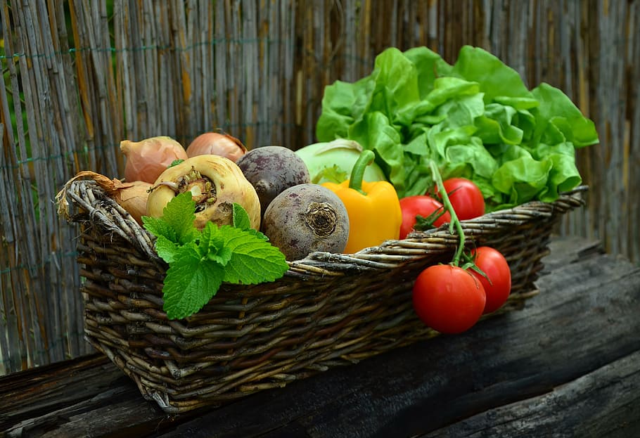 写真, 盛り合わせ, 野菜, 野菜バスケット, 収穫, 庭, サラダ, 食べる, 健康, フリッシュ