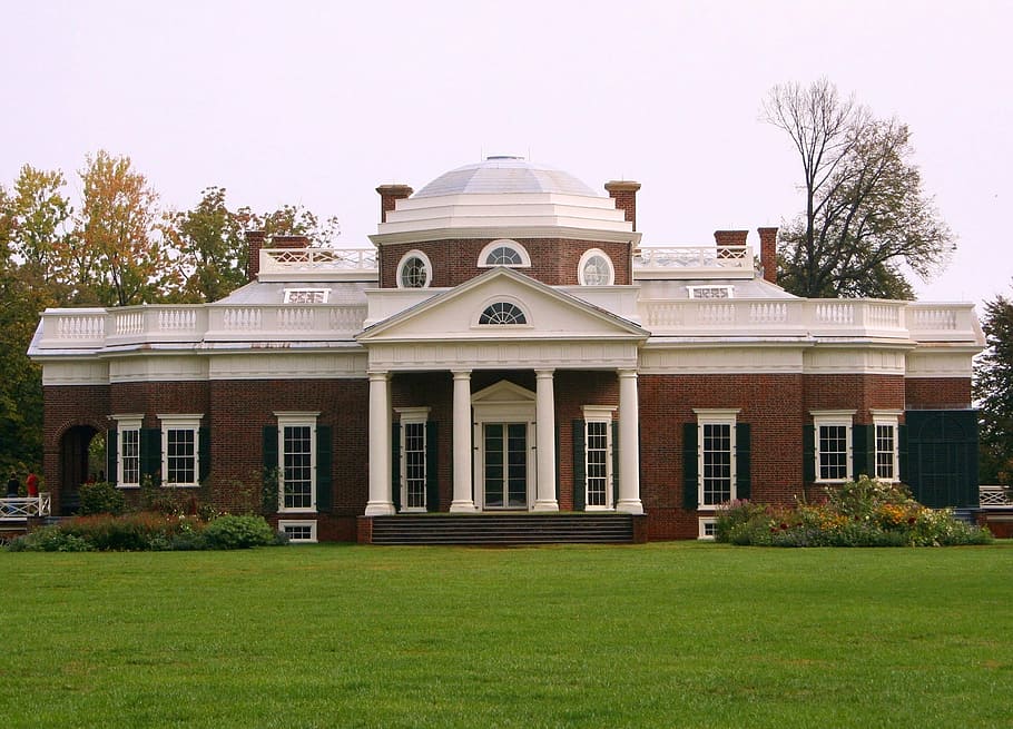 monticello, museum, thomas jefferson, charlottesville, nickle side, dome, presidential home, house, architecture, grass