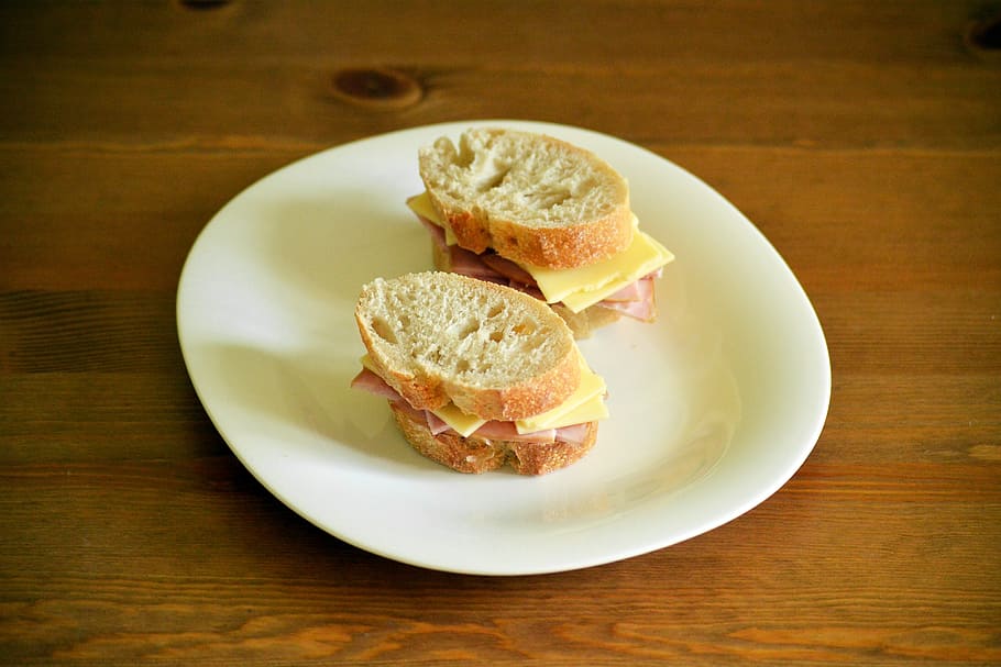 sandwich, ham, cheese, bread, rustic, lunch, food, fresh, healthy, delicious