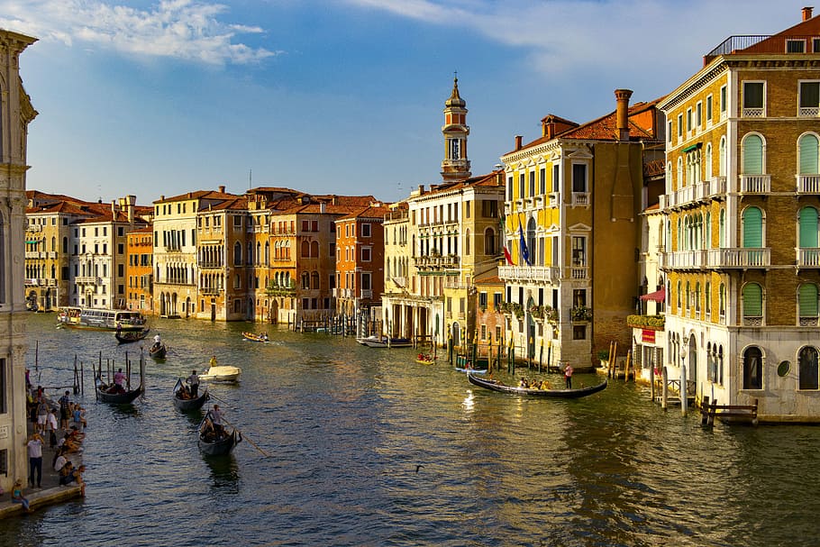 venice canal, daytime, venice, italy, architecture, channel, old houses, city, houses, monument