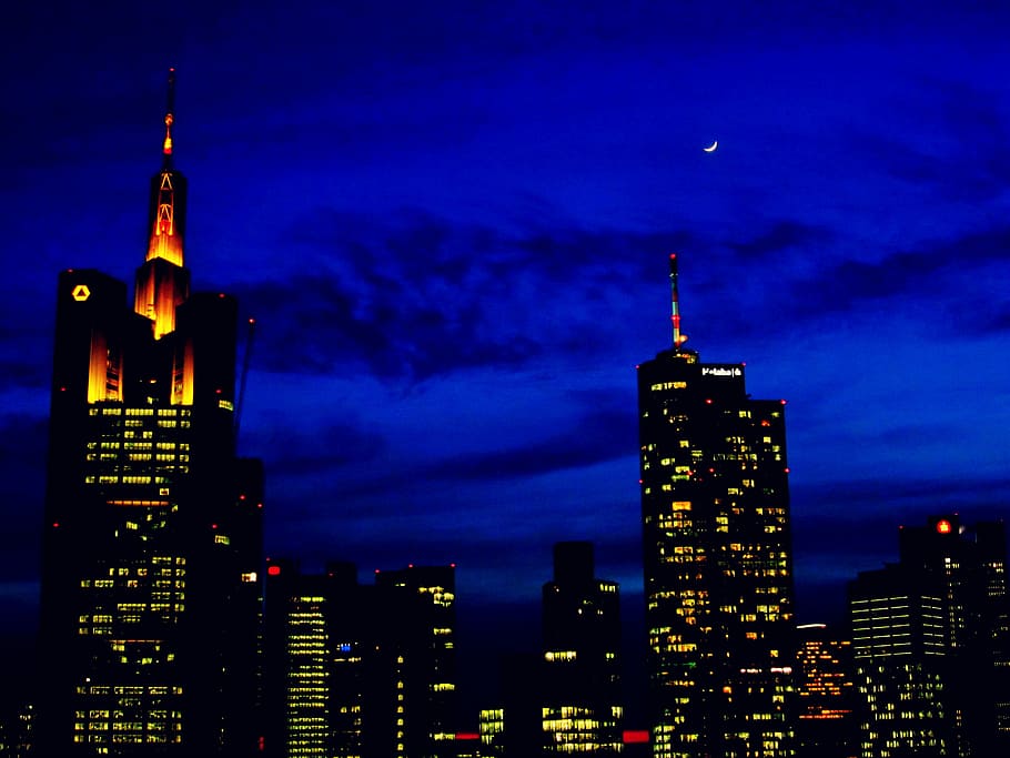 Frankfurt, Skyline, Loft, Relax, City, lifestyle, friend, night, moon, bank