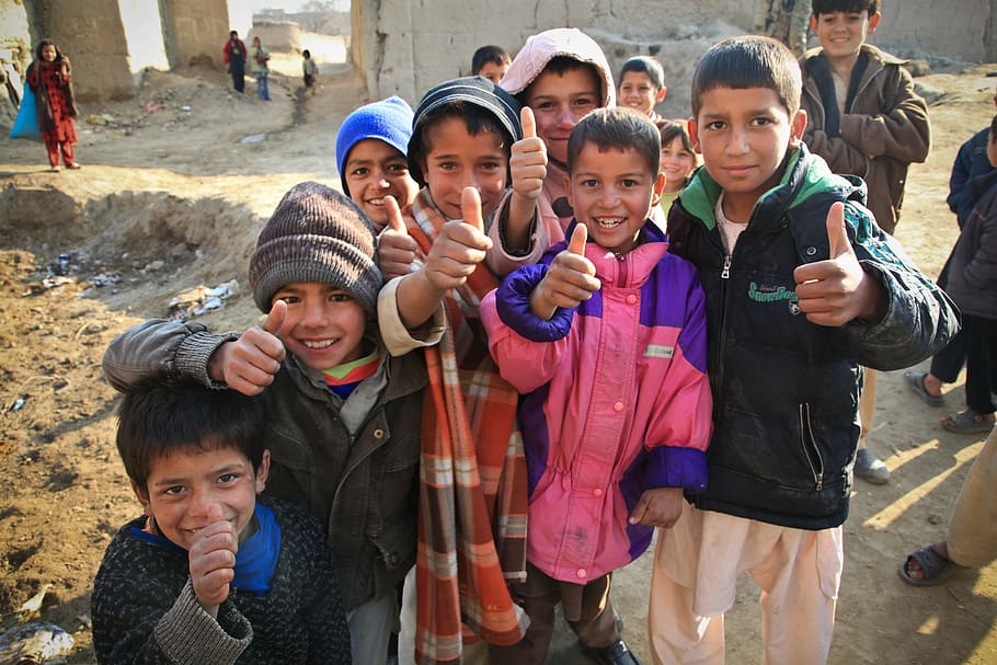 group, people, thumbs, daytime, group of people, thumbs up, children, cute, afghanistan, persons