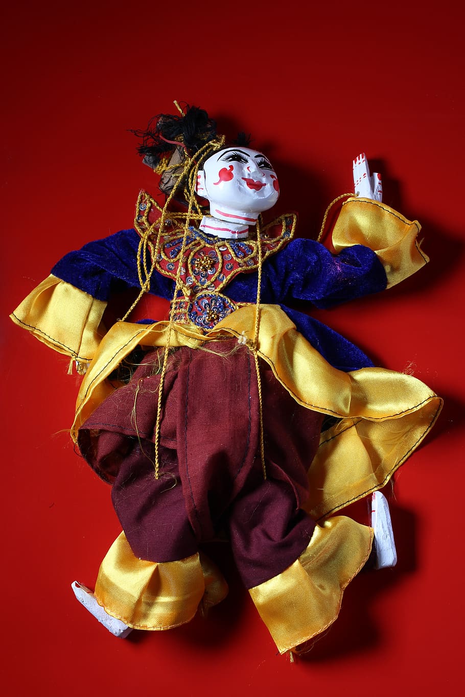 wayang, marionette, myanmar, tradisional, burma, buatan tangan, budaya, birma, tari, latar belakang berwarna