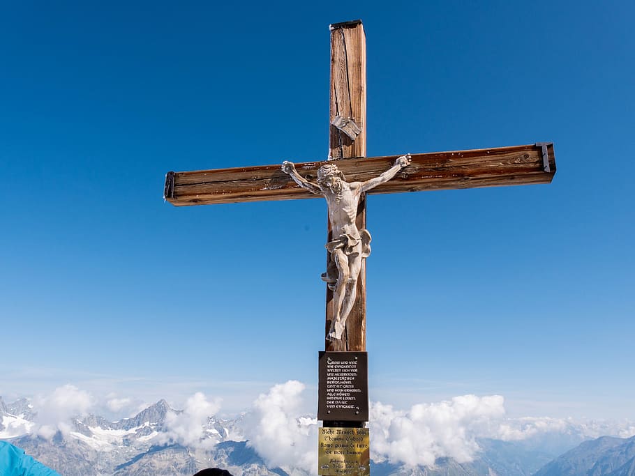 zermatt, little matterhorn, valais, religion, belief, cross, spirituality, sky, crucifix, blue