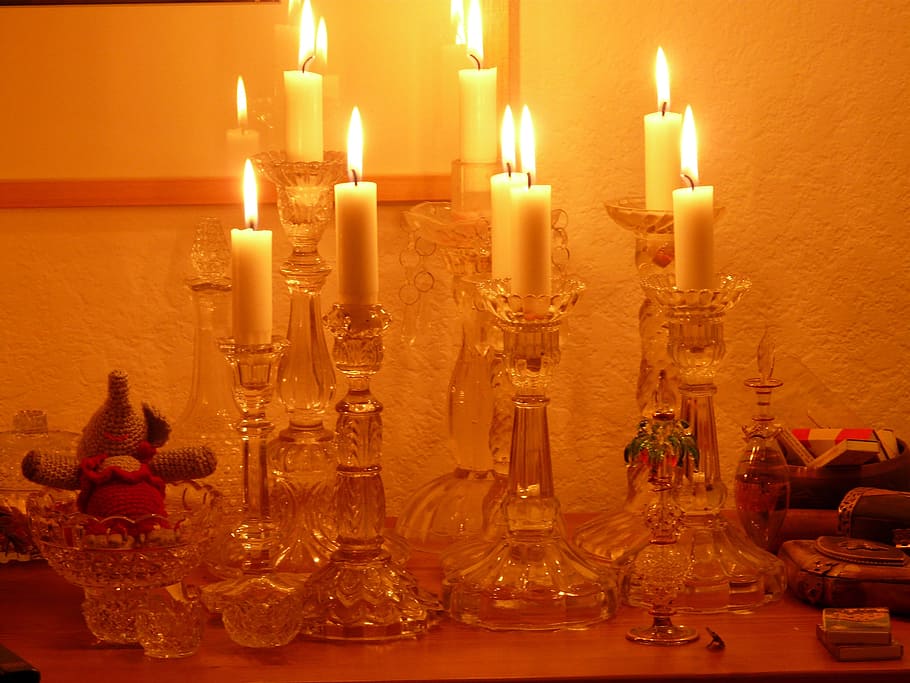 lit white candles, Candles, Candlelight, Light, Wax, candlestick, wick, candle, religion, spirituality