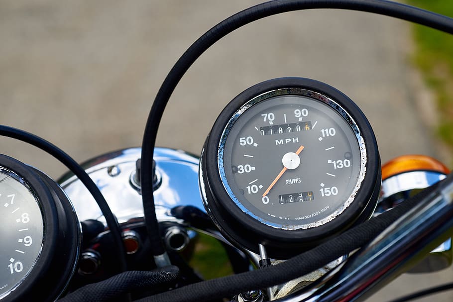 vintage, motocycle, gauges, old, cycle, speedometer, chrome, retro, motorbike, custom