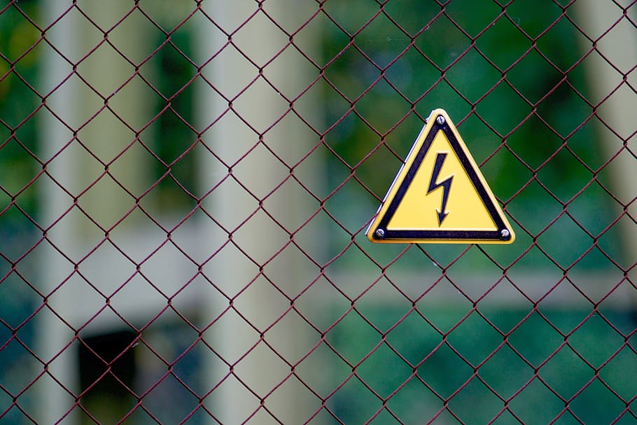 closeup, high, voltage sign, grid, board, warning, electric shock, sign, communication, fence
