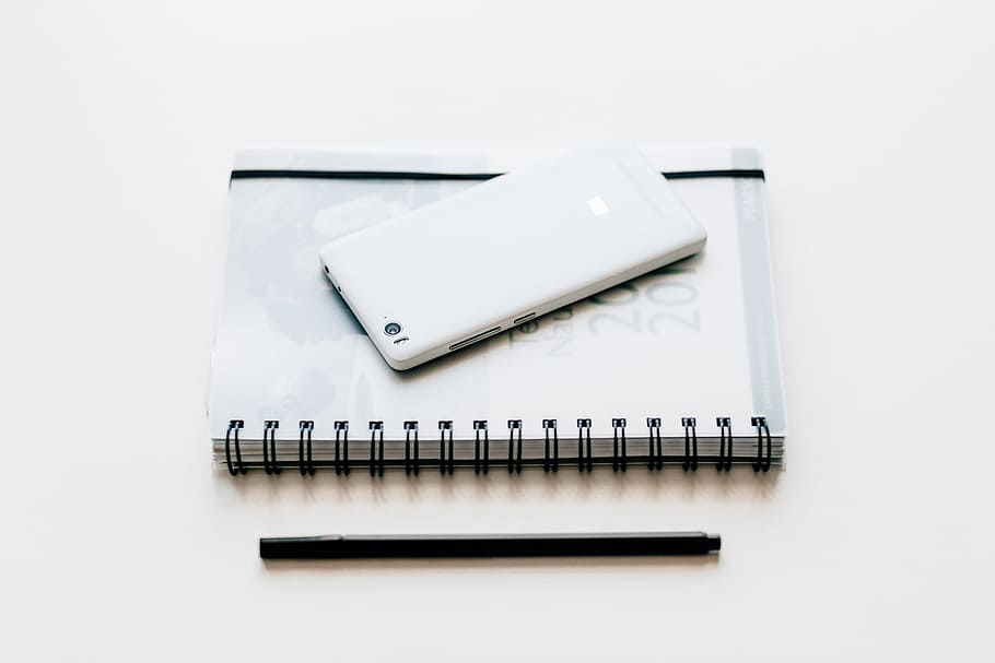 black and white, notebook, pen, mobile, phone, smartphone, gadget, touchscreen, electronic, technology