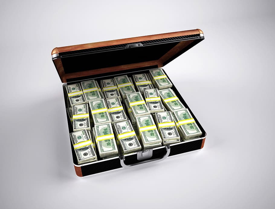 u.s., dollar banknote lot, money, finance, wealth, currency, dollar, briefcase, business, success