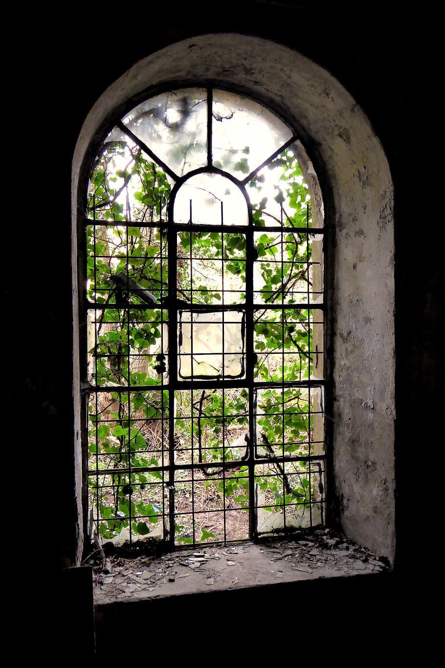 ventana, viejo, rejilla, caducado, vidrio, reja, edificio, arco, arquitectura, nadie