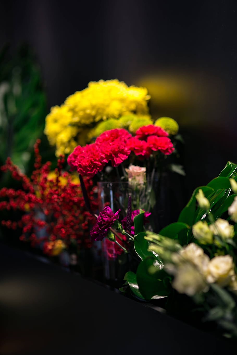 flowers, flora, yellow, bouquet, rowan, pretty, composition, Red, colourful, arrangement