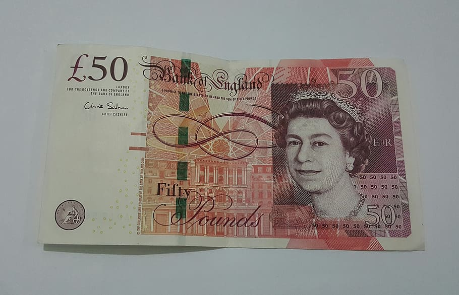 pound, sterling, 50, mata uang, inggris, uang, mata uang kertas, keuangan, bisnis, representasi manusia