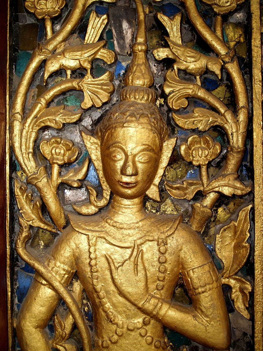 luang prabang, laos, phabang, asia, mekong, temple, statue, gold, goddess, religion