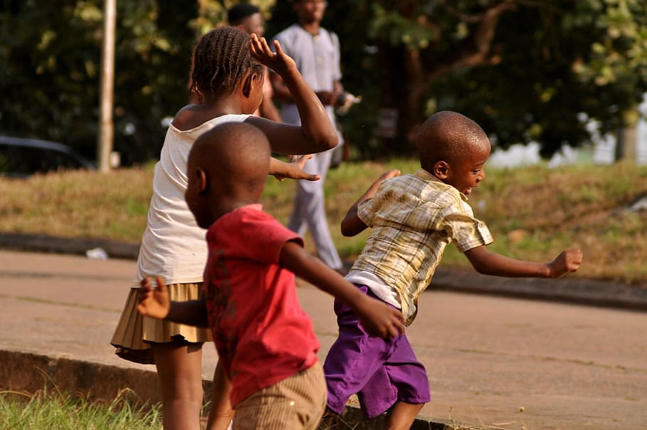 children, plays, grass, play, african children, run, outdoors, kid, boy, friends