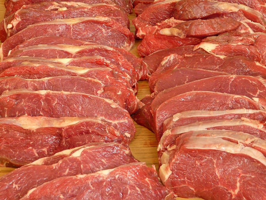pilha, carne de porco, costeleta, carne, cru, fritar, bife, comer, alimentos, vermelho