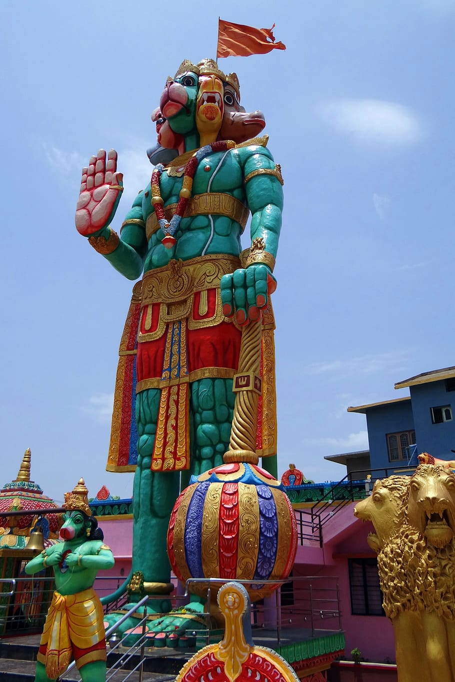 statue, temple, hanuman, monkey-god, panchamukhi hanuman, mythology, hinduism, religion, singapatna, karnataka