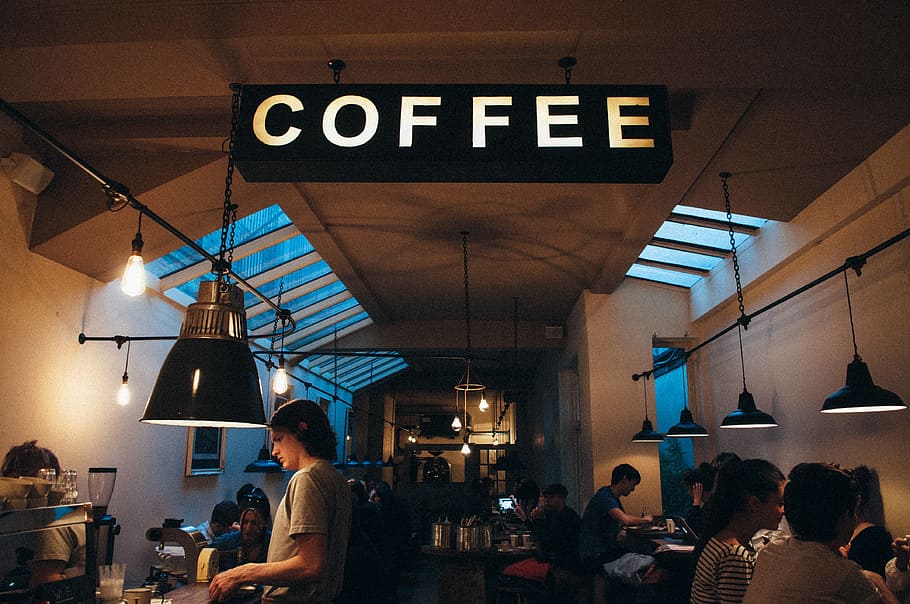 people, sitting, inside, coffee room, coffee shop, shop, coffee, cafe, business, restaurant