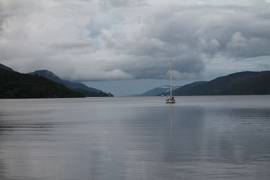 perahu, tubuh, air, skotlandia, danau, sepatu bot, malam, awan, awan - langit, gunung