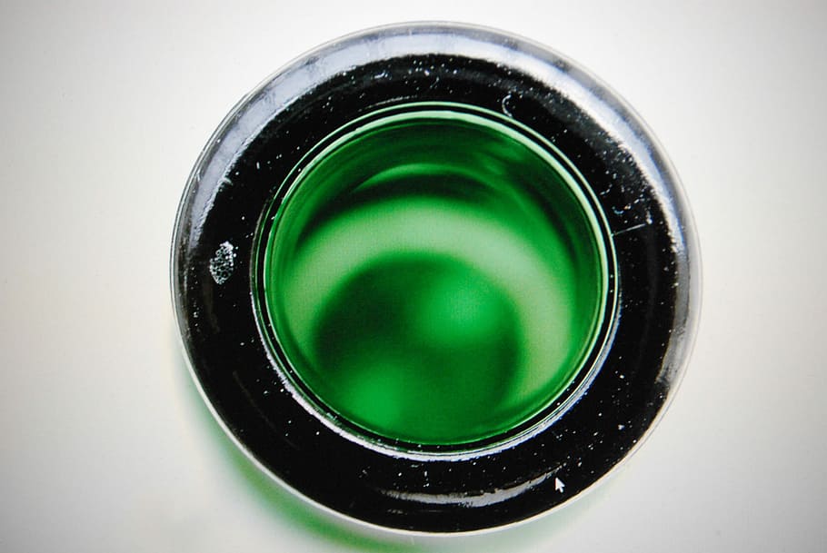 Bottle, Opening, Macro, bottle opening, green color, drink, studio shot, directly above, indoors, close-up