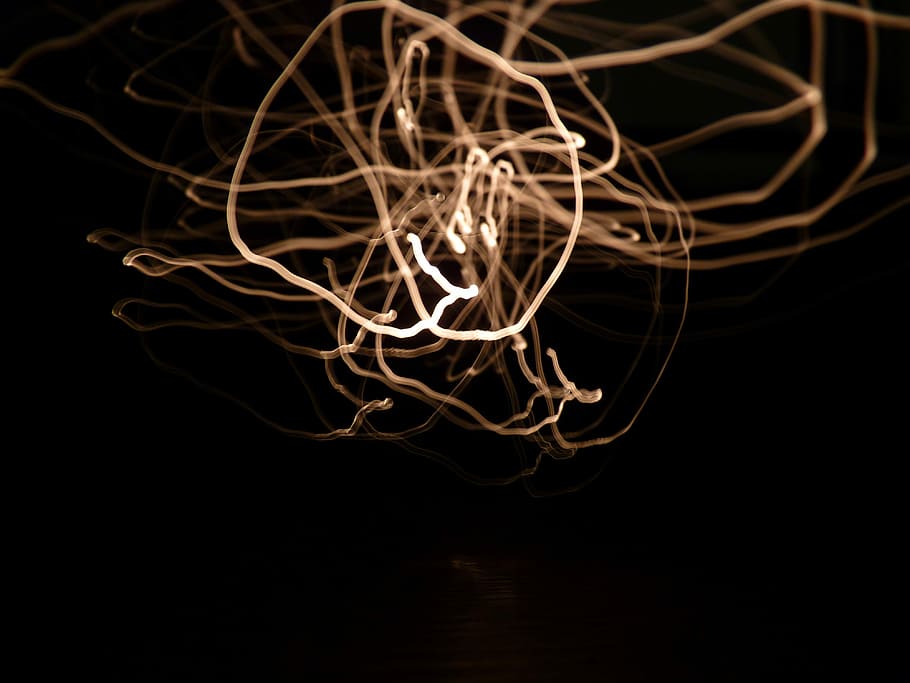 Fibra, óptica, luz, noche, llama, led, fondo negro, sin gente, complejidad, tiro de estudio