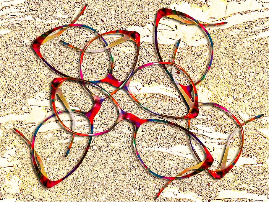 眼鏡, 光学, 見る, ガラス, 目, 眼鏡フレーム, アートワーク, アート, アートオブジェクト, 赤