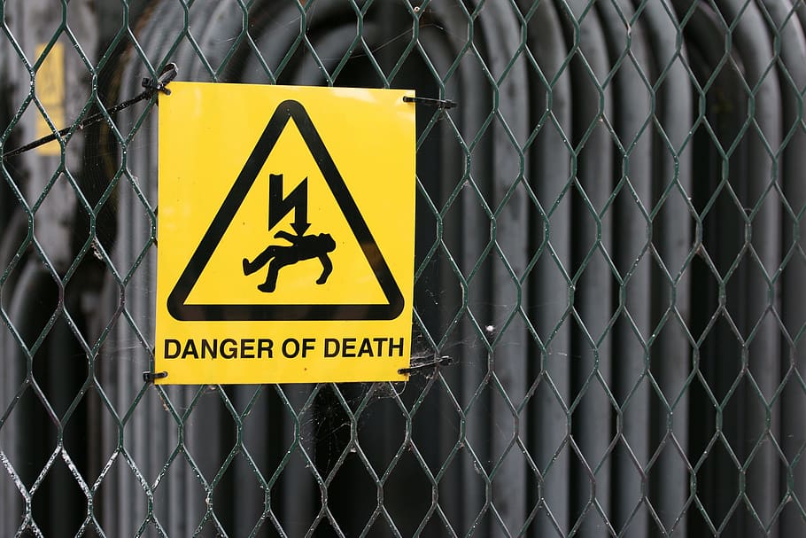 selective, focus photography, danger, death, electric, shock signage, industry, sign, security, safety